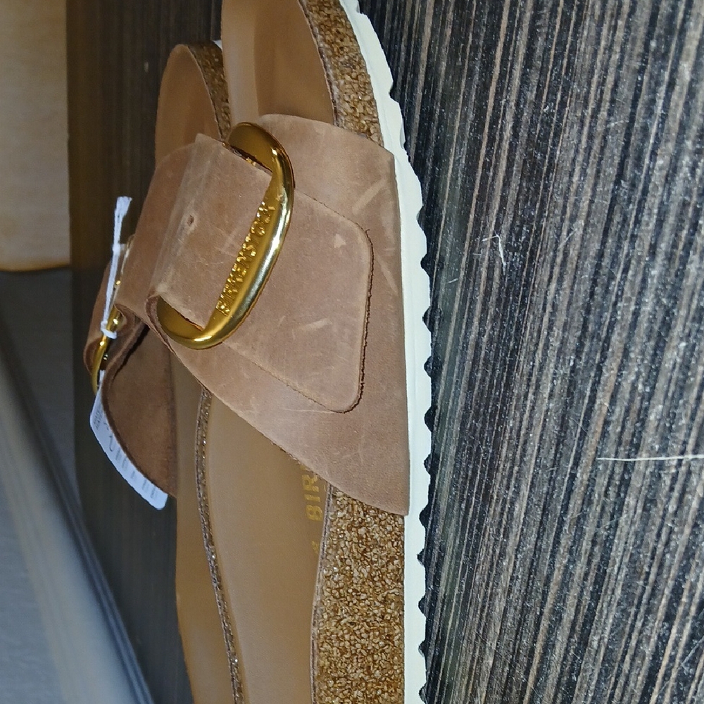Birkenstock Tan Sandals with Gold Accent